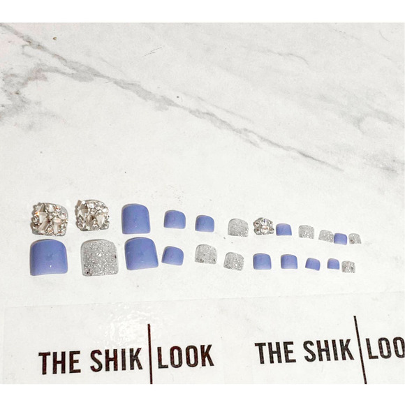 Blue Full Cover Crystal Press On Toe Nails - 24 Pieces - Picture 3 of 7